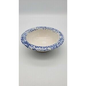 Vintage Spongeware Blue & White Pottery Bowl 5.75" Diameter County Decor
